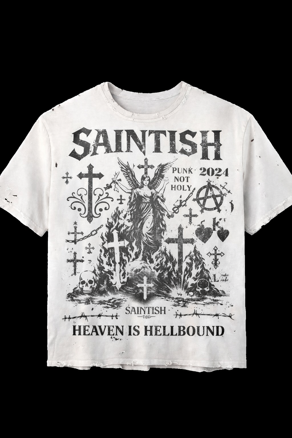 SAINTISH "HEAVEN IS HELLBOUND" DISTRESSED TEE