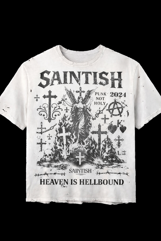 SAINTISH "HEAVEN IS HELLBOUND" DISTRESSED TEE
