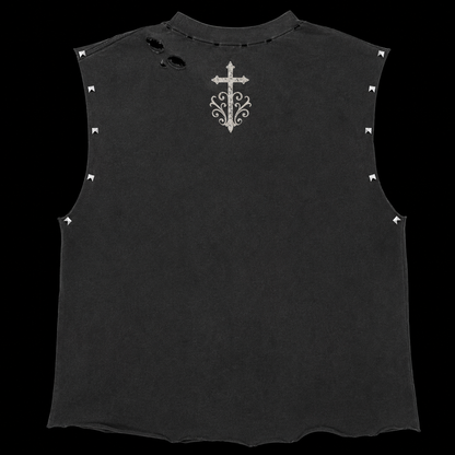 SAINTISH "HEAVEN'S GAZE" SLEEVELESS STUDDED MUSCLE TEE