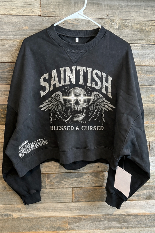 SAINTISH "WINGED SKULL" CROPPED CREWNECK